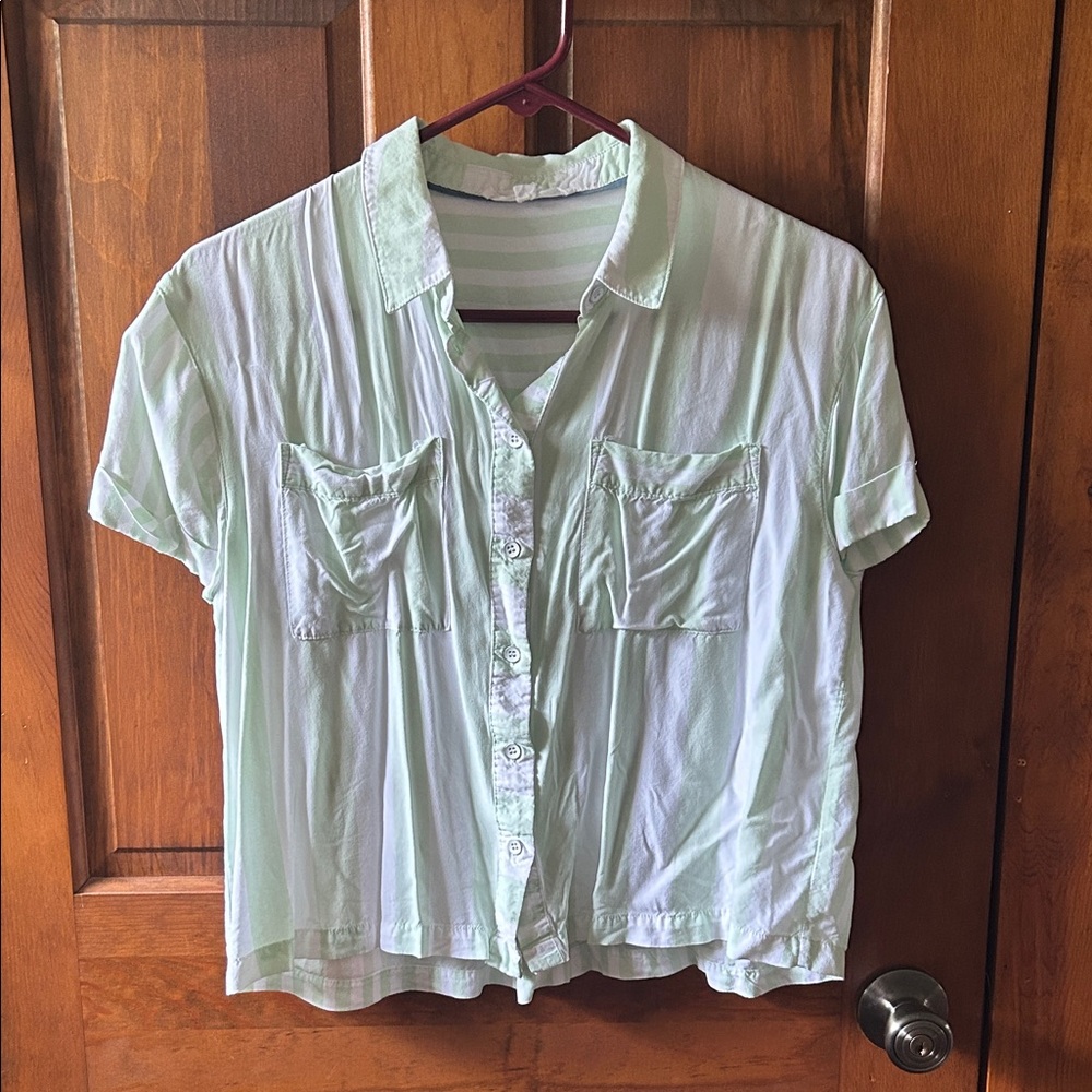 Light Green Striped Button-Up Shirt